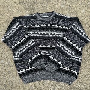 Vintage Michaels Gerald Black, Gray & White Patterned Crewneck Sweater